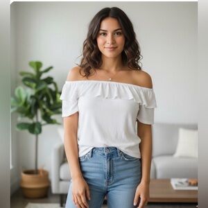 LOFT White Ruffle Off-Shoulder Blouse